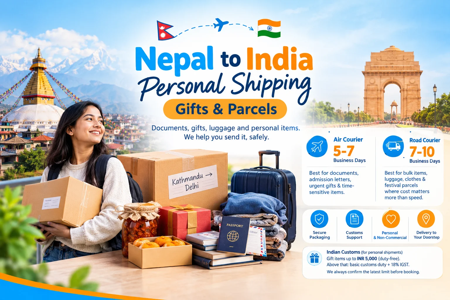 Nepal to India Personal Shipping: Gifts & Parcels